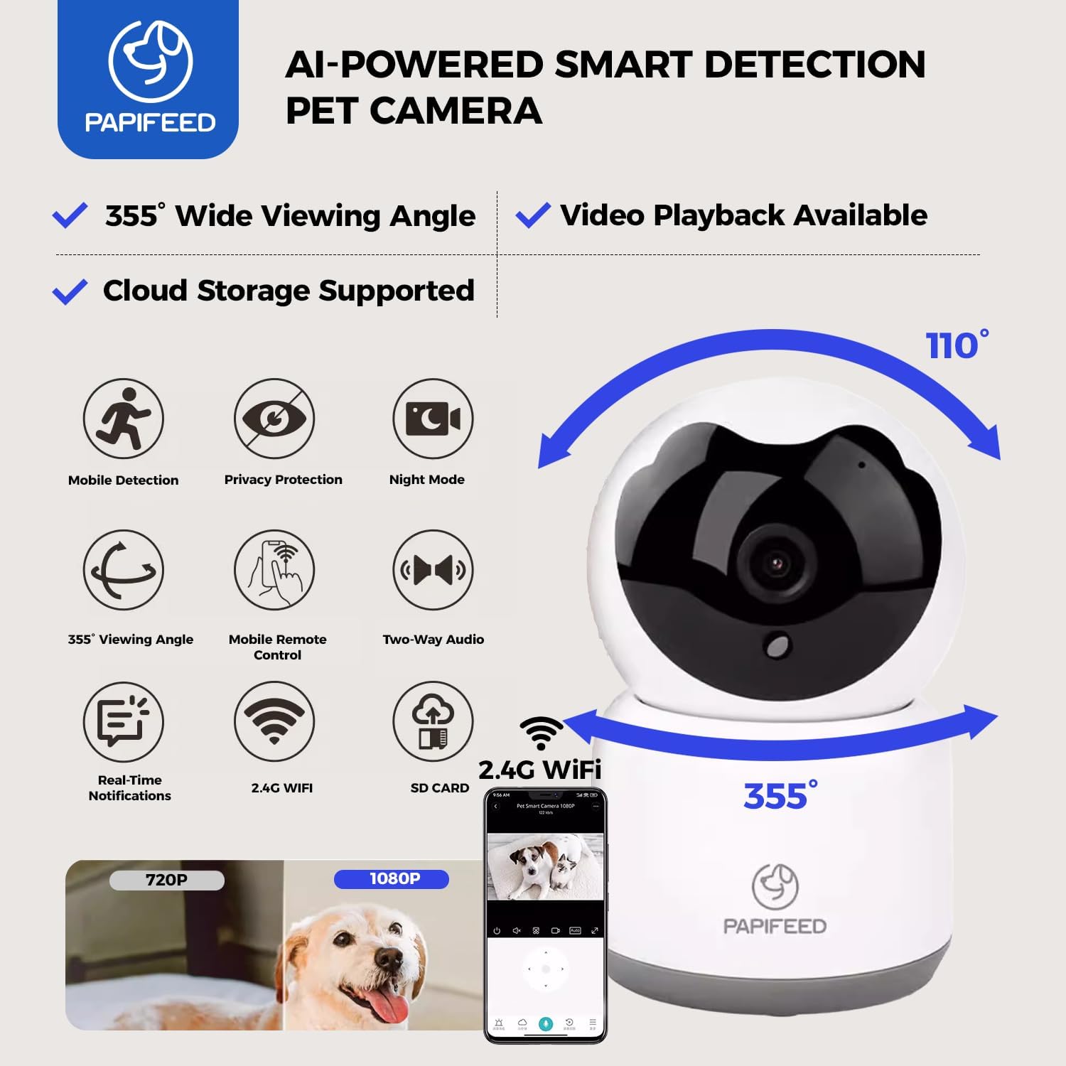 2-in-1 Automatic Cat Feeder and Pet Camera Combo, 1080P HD & 360°Pan-Tilt, 3L Cat Food Dispenser with App, 2.4G WiFi