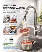 Pull-Down Kitchen Faucet, 3-Mode Sprayer, Brushed Nickel, High Arc