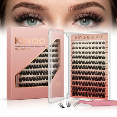 Pre-Glued Lash Clusters, Self-Adhesive Cluster Eyelashes Glue-Free Wispy Segmented Lashes, 10 Rows 120 Pcs Natural