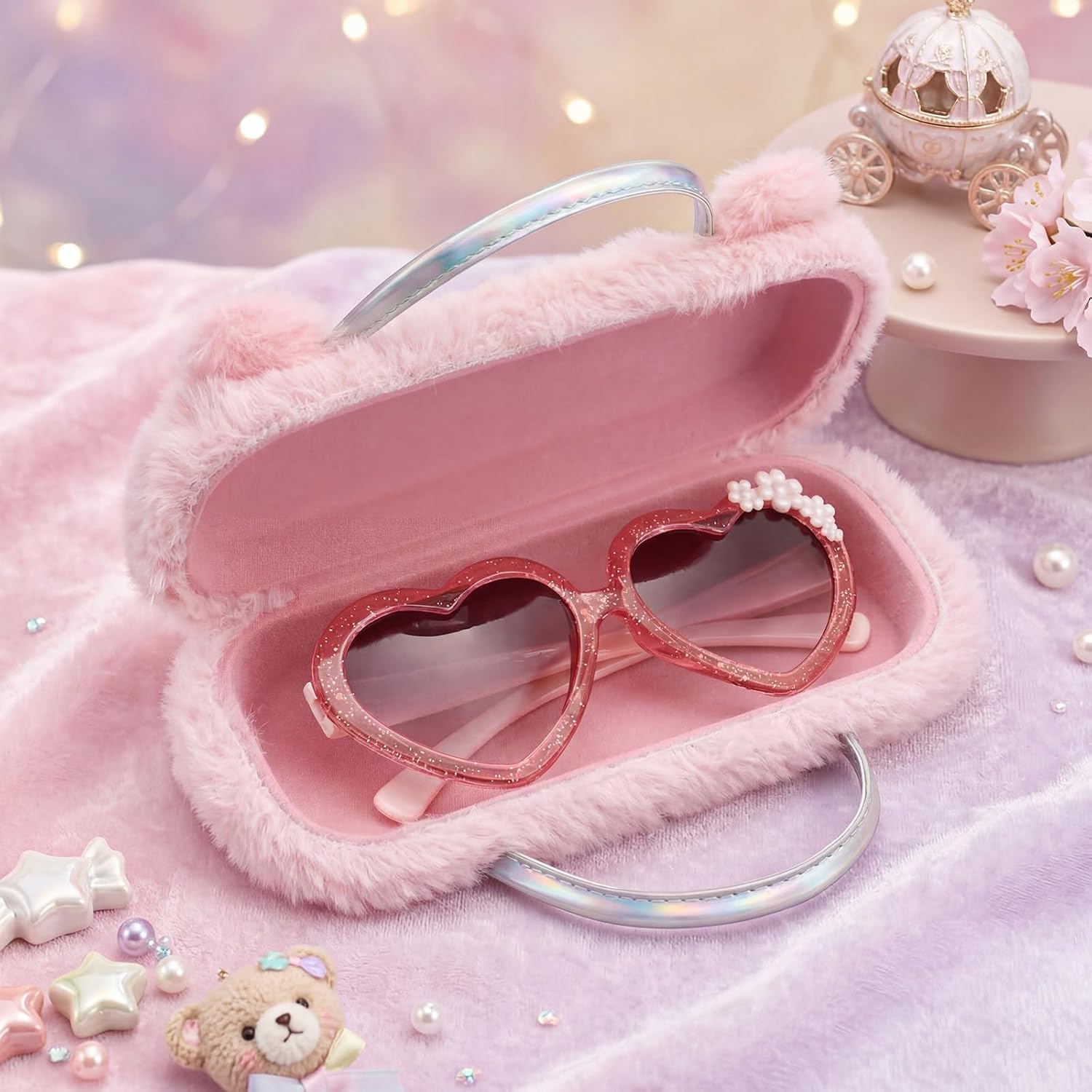 Unicorn Kids Sunglasses with Eyeglass Case, Portable Hard Sunglasses Pouch with Handle UV Protection