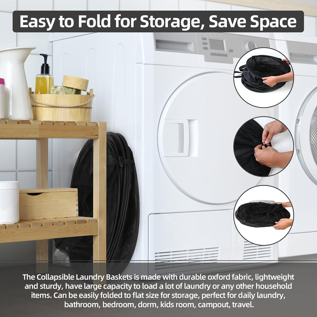 Extra Large 107L Strong Laundry Hamper 17.5" x 27" Collapsible Laundry Baskets with Long Straps Drawstring Barrel