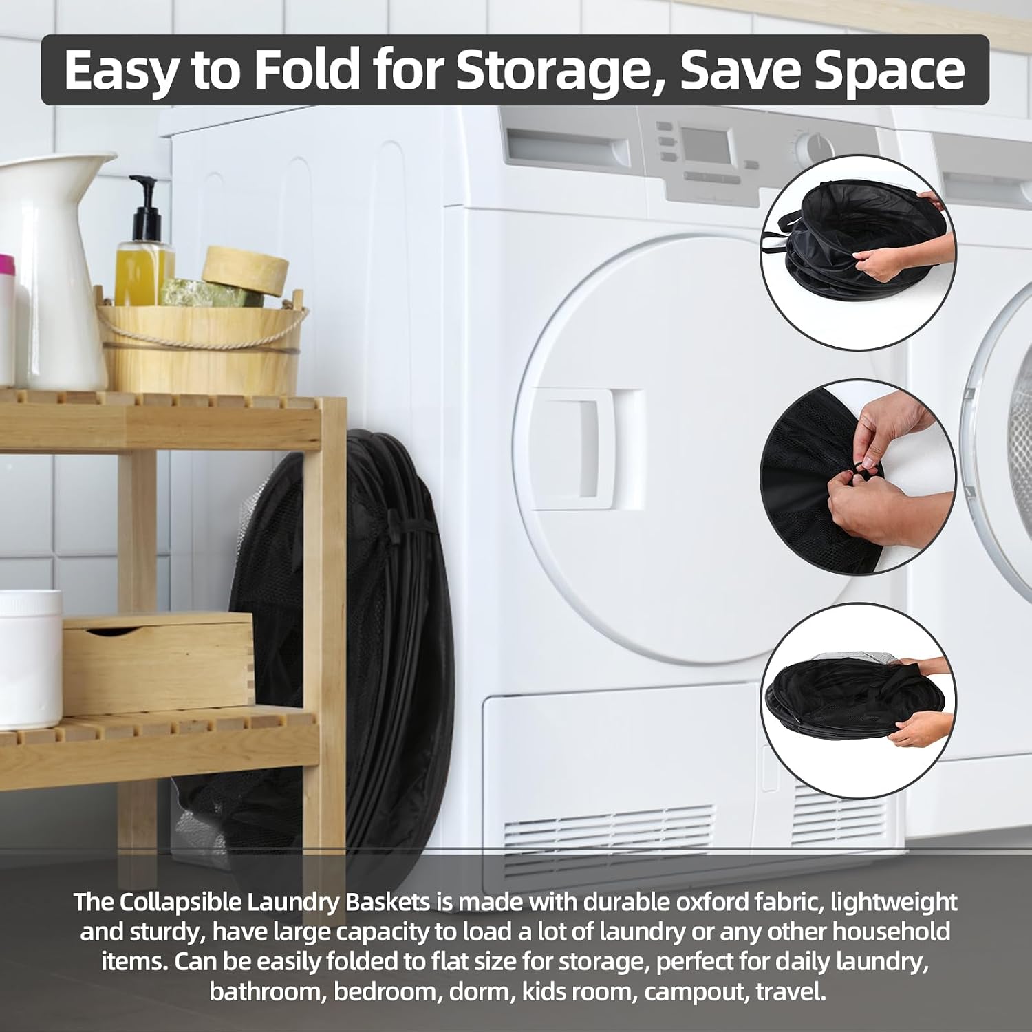 Extra Large 107L Strong Laundry Hamper 17.5" x 27" Collapsible Laundry Baskets with Long Straps Drawstring Barrel