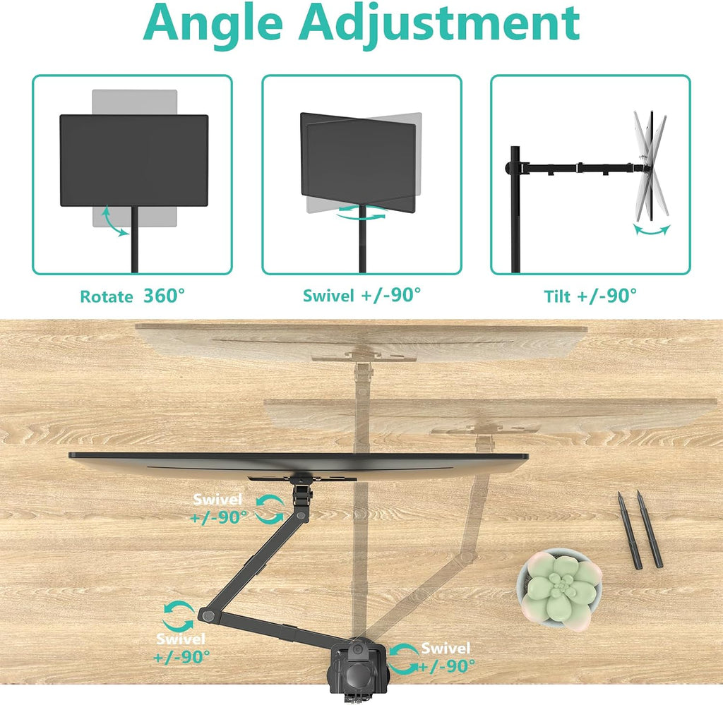Tall Monitor Arm Mount for Desk for 13-34 inch Screens, 22 lbs per Arm | Single Extra Tall Monitor Mount, Full Motion