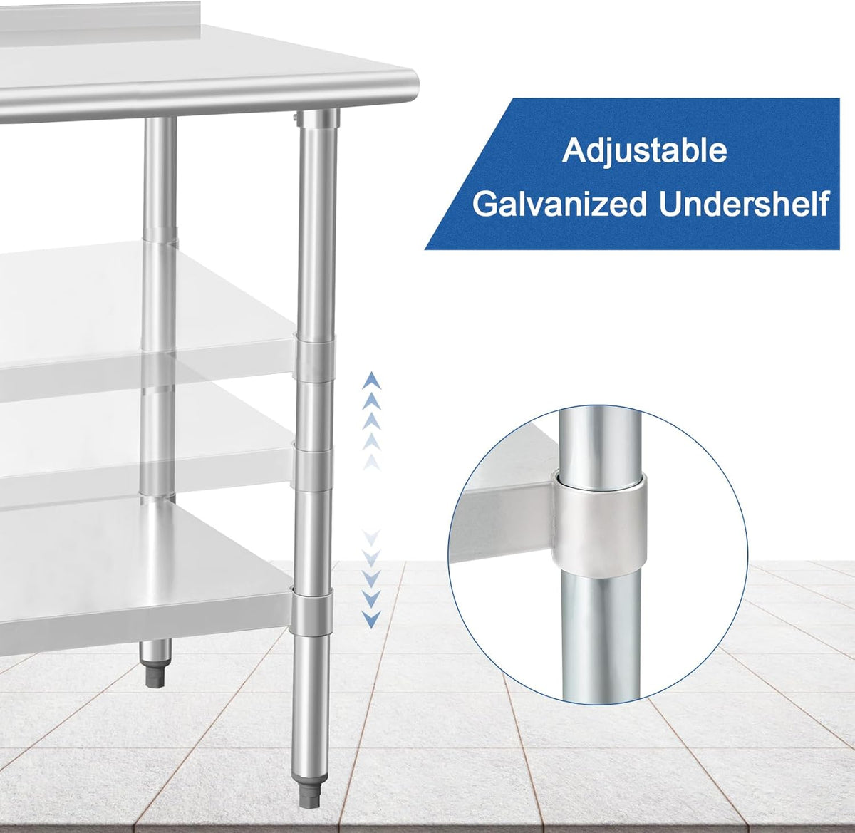 HARDURA Stainless Steel Prep & Work Table 30 x 72 Inches Backsplash