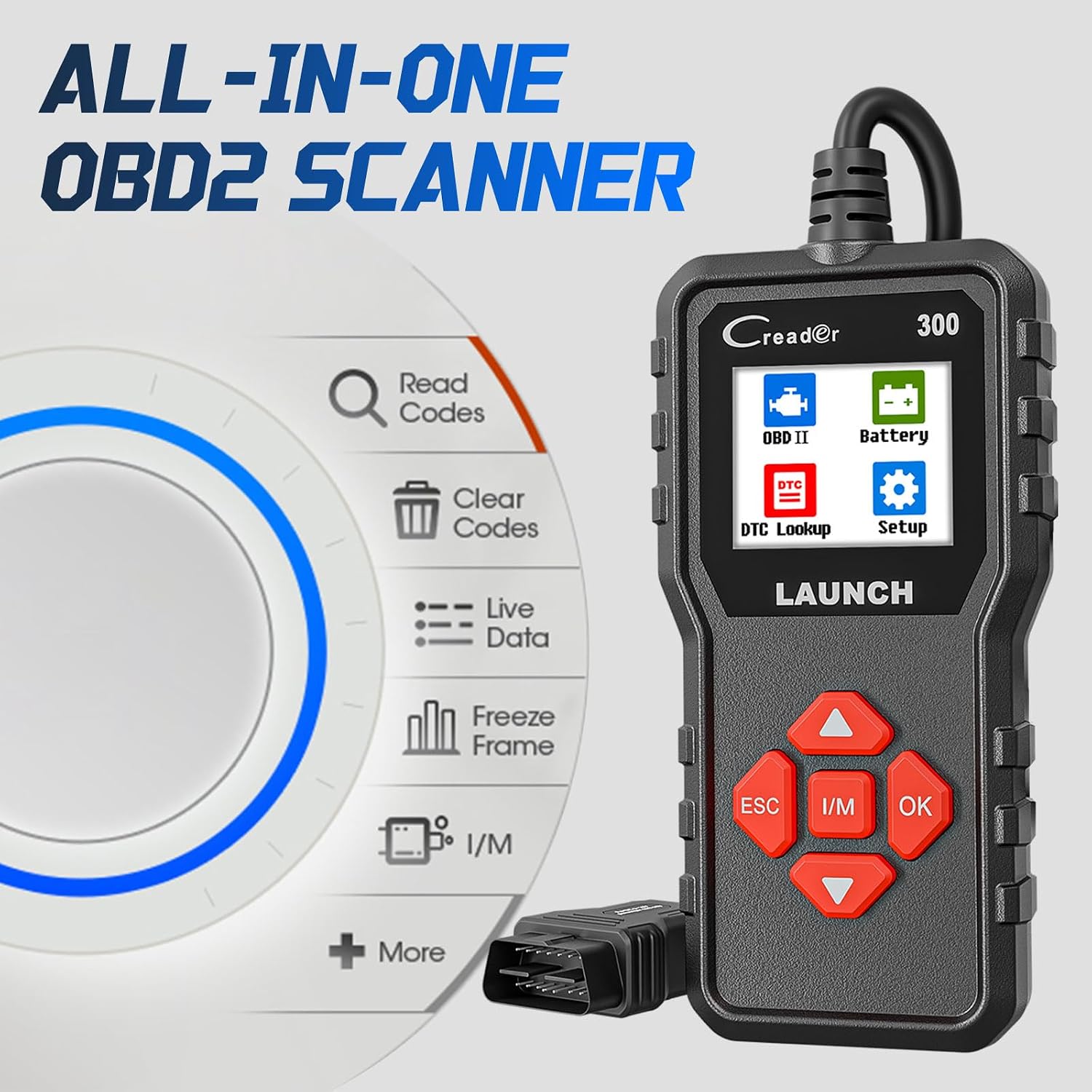 Creader 300 OBD2 Scanner with Full OBD-II Functions Engine Fault Code Reader Diagnostic Scan Tool for All OBDII
