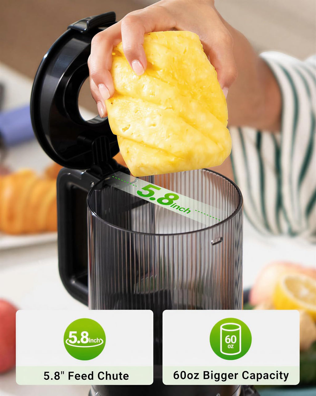 Juicer Machines, Cold Press Juicer with 5.8" Extra Large Feed Chute Fit Whole Fruits & Vegetables Easy to Clean, High