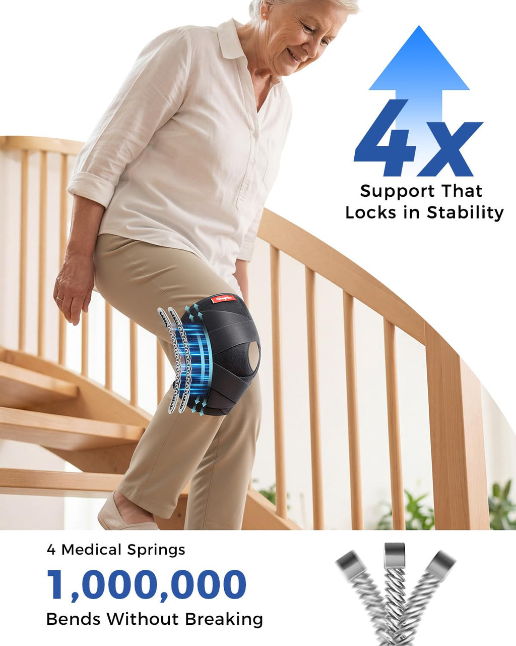 Medical-Grade Knee Brace for Women & Men,[Adjustable V-Straps & Anti-Slip] Knee Support with Side Stabilizers for