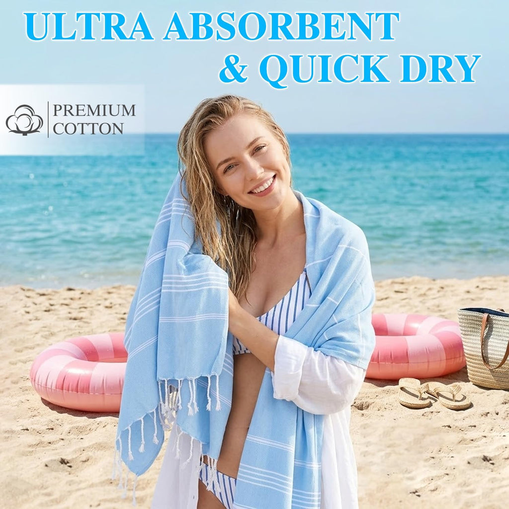 Oversized Turkish Beach Towel 36"x72", Sand-Free Quick Dry Lightweight Microfiber Pool Bath Towel, Large Travel Beach