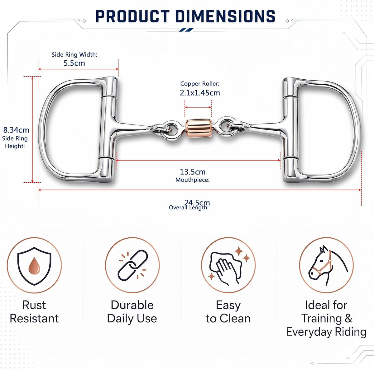 Horse Snaffle Bit Copper Roller D Ring Snaffle Bit