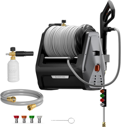 Grandfalls Retractable Wall Mount Pressure Washer Plus, Electric Power Washer with 100ft Pressure Hose, Max 2900PSI