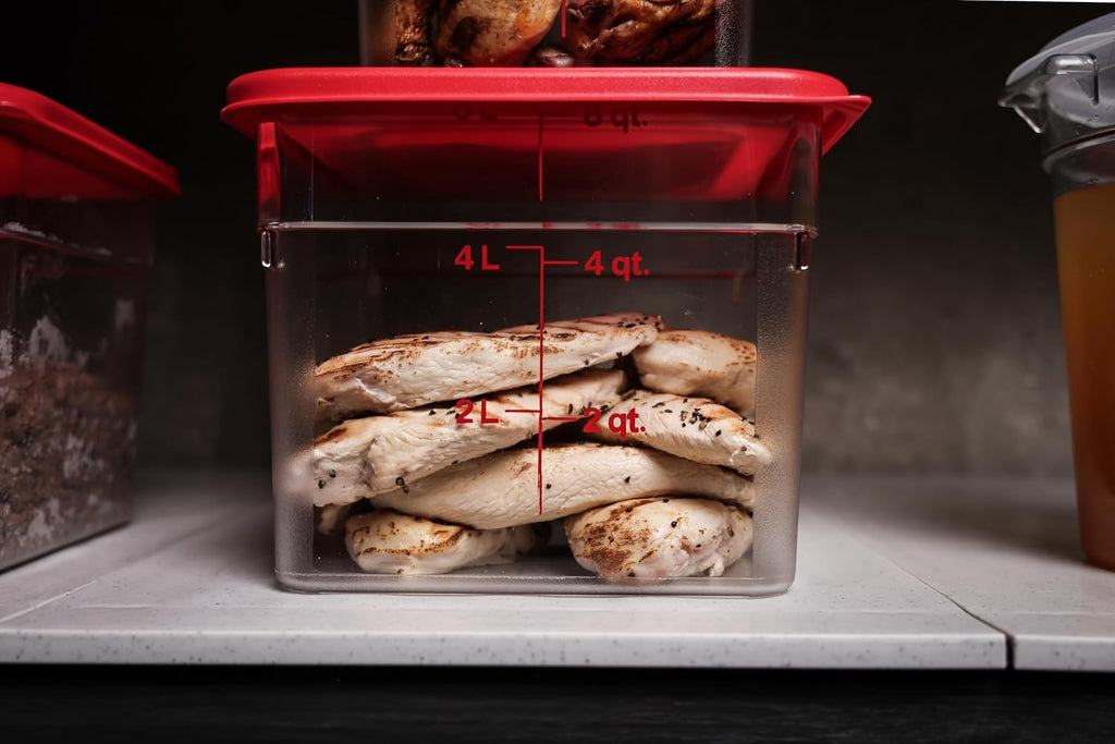 Food Storage Container with Lid - 6 QT (Quart) Square, Classic Series with Red Lid, Commercial Grade for Food Prep