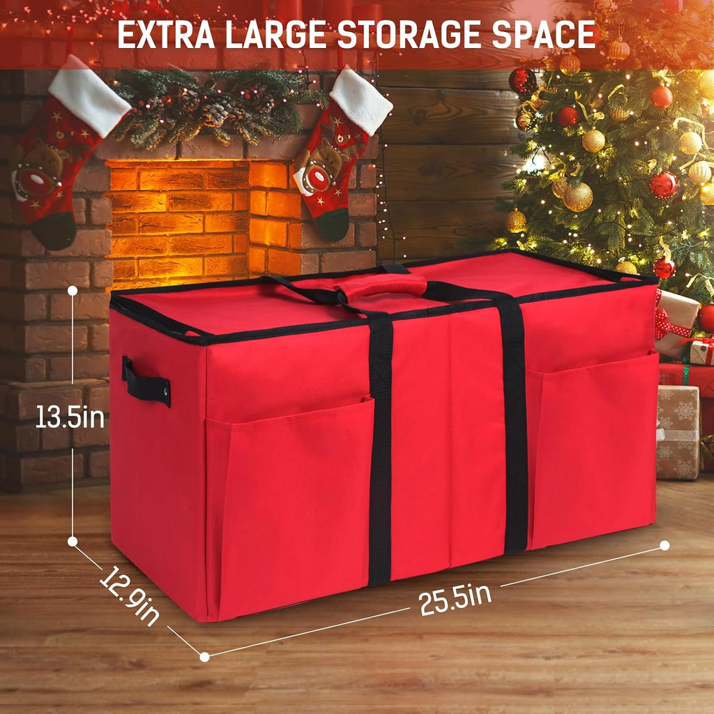 Christmas Ornament Storage Box, Durable Christmas Storage Container with Adjustable Dividers, Xmas Decorations