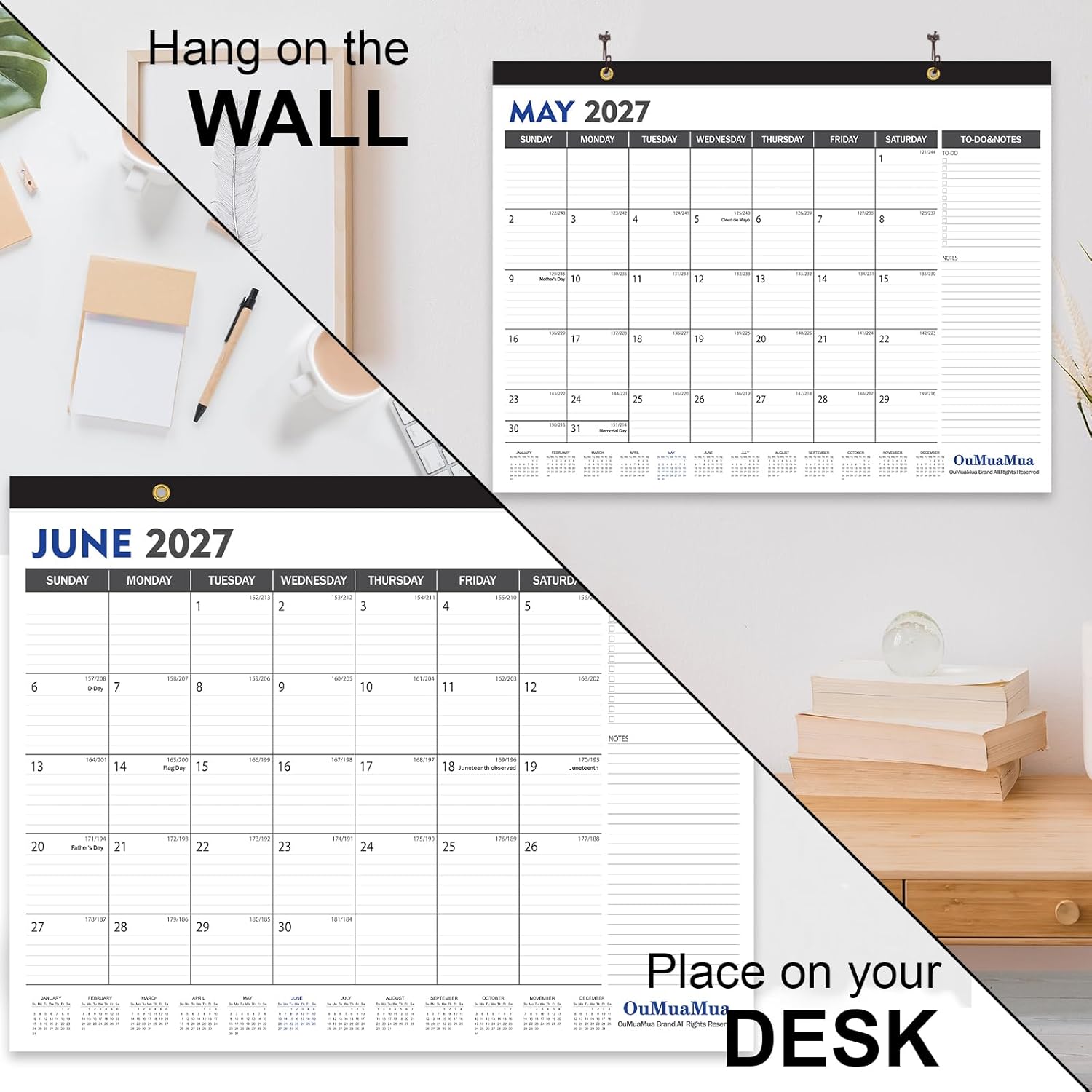Large Desk Calendar 2026-2027 - 19 Months from Jun. 2026 through Dec. 2027, 22 x 17 Inches Desktop Wall Calendar with