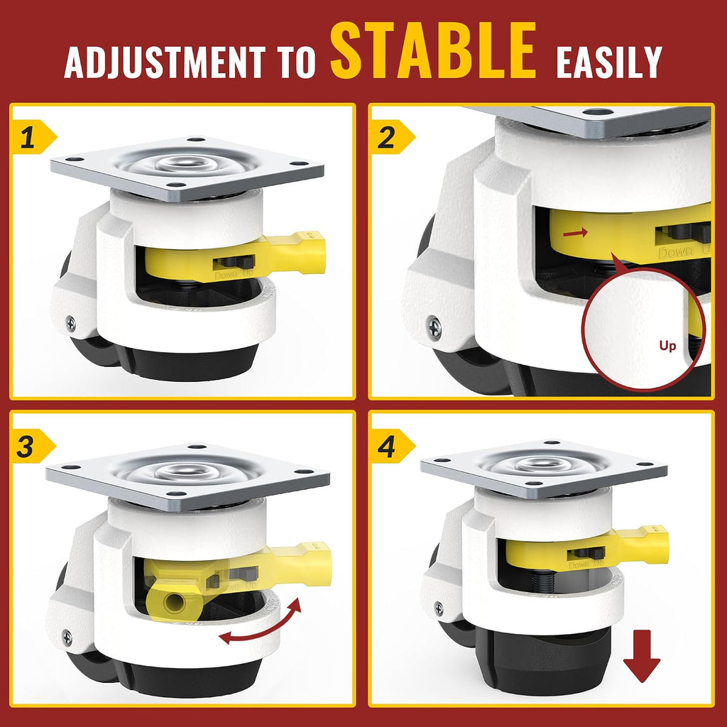 Leveling Casters with Ratchet Handle Design丨Total Capacity 2200 lbs | TD60丨Set of 4 丨Heavy Duty Industrial Casters