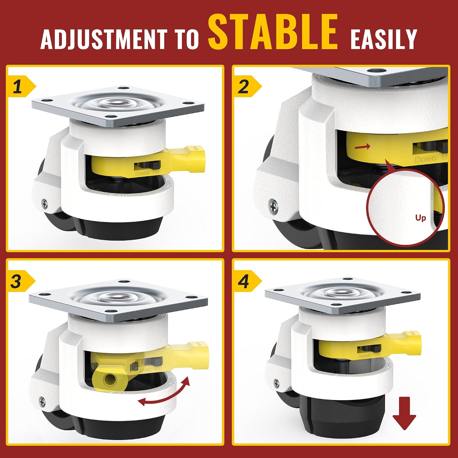 Leveling Casters with Ratchet Handle Design丨Total Capacity 2200 lbs | TD60丨Set of 4 丨Heavy Duty Industrial Casters