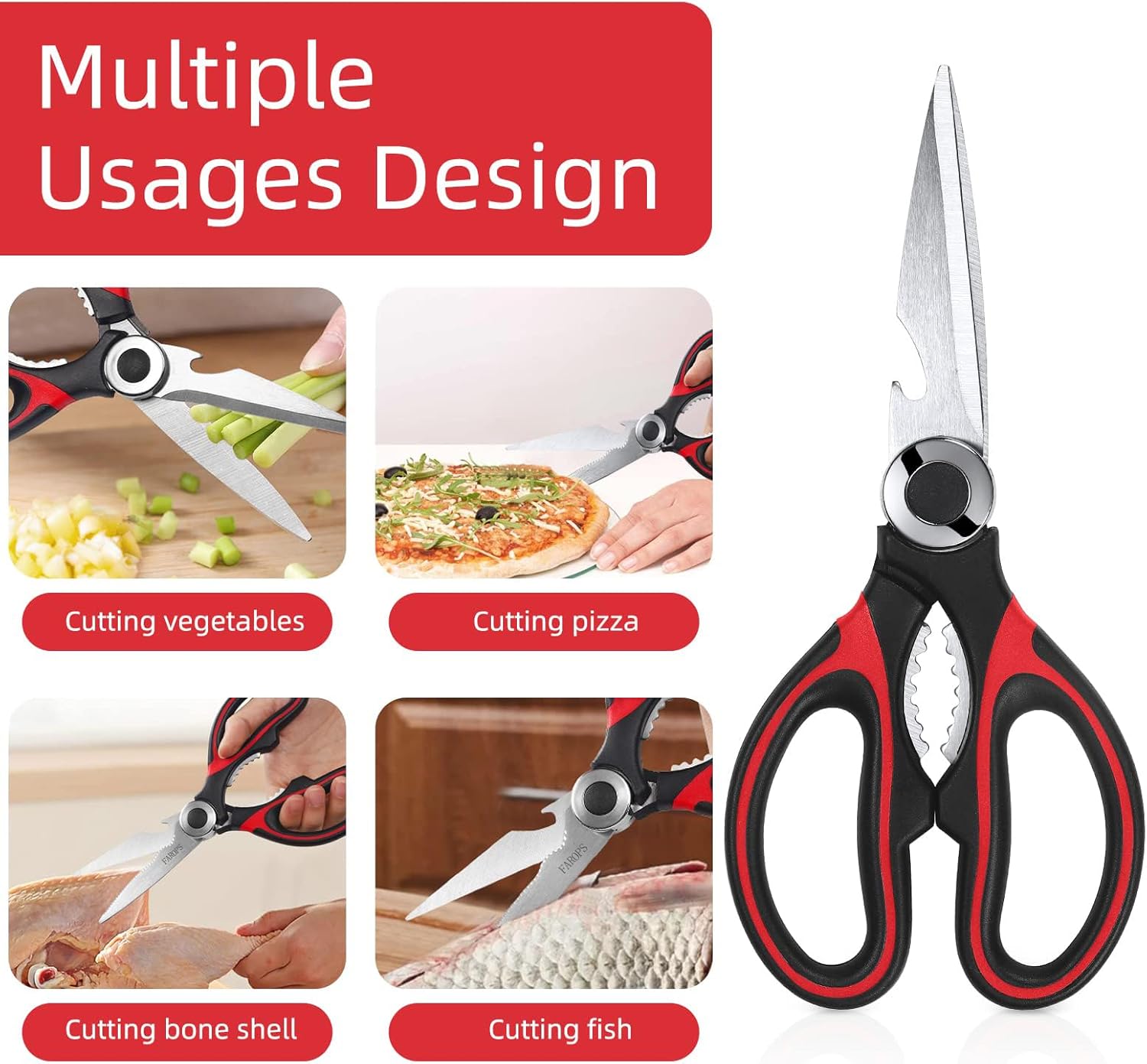 Heavy Duty Kitchen Scissors 2-Pack, Ultra Sharp Stainless Steel Meat Shears for Spatchcocking Chicken, Poultry, Fish