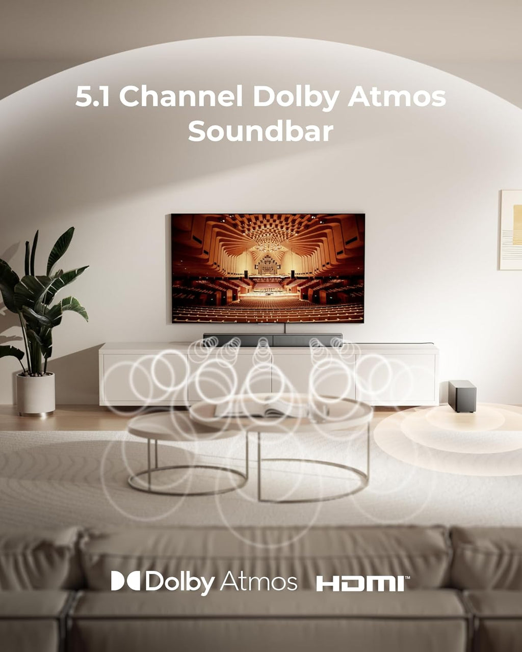 5.1CH Surround Sound Bar System with Dolby Atmos, Poseidon M60 | VoiceMX, BassMX, APP, 300W Soundbar for Smart TV