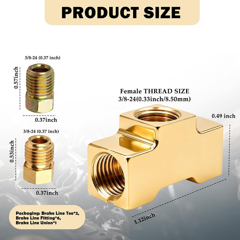 9PCS 3/16 Brake Line Union Kit,Brass 3/16 Brake Line Tee