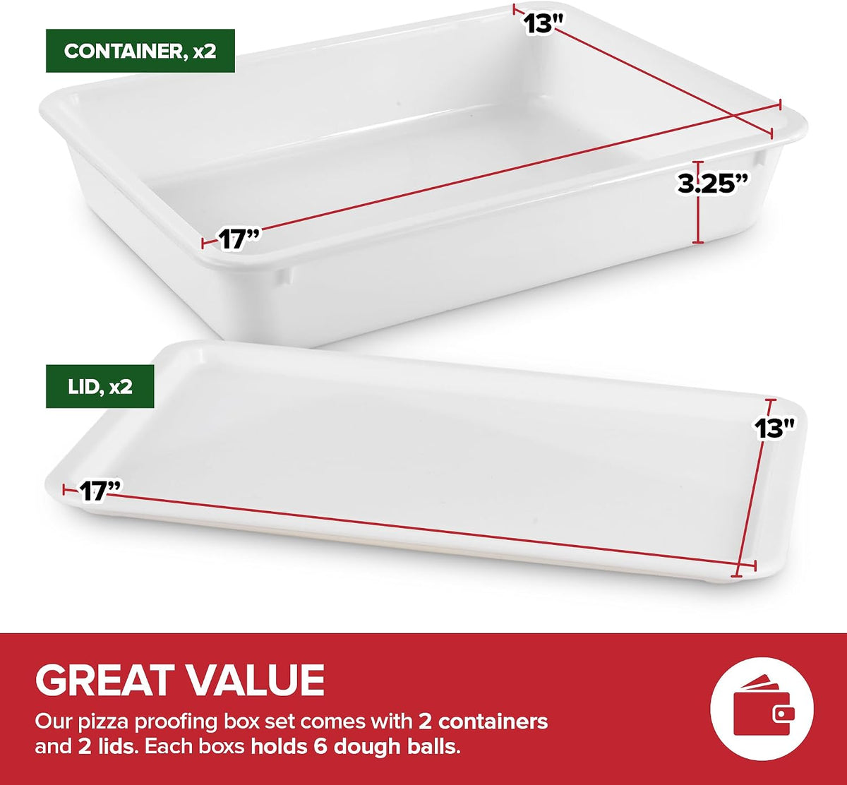 Dough Proofing Container with Lid (2 Pack) Homemade Bread and Pizza Dough Storage Box for Proofing