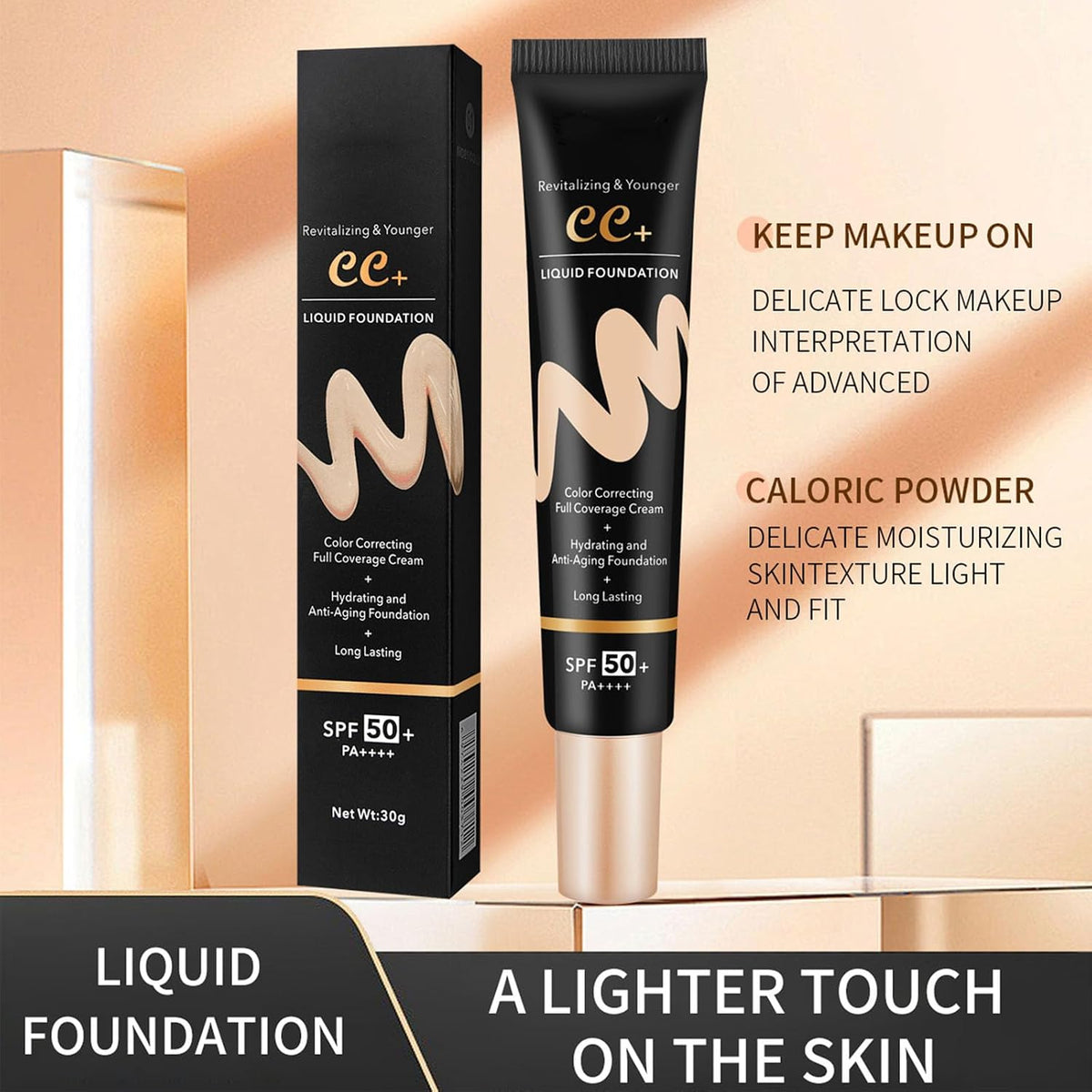 CC Cream with SPF 50, Hydrating Lightweight Matte Color Correcting CC Cream Foundation Full Coverage Even Skin Tone