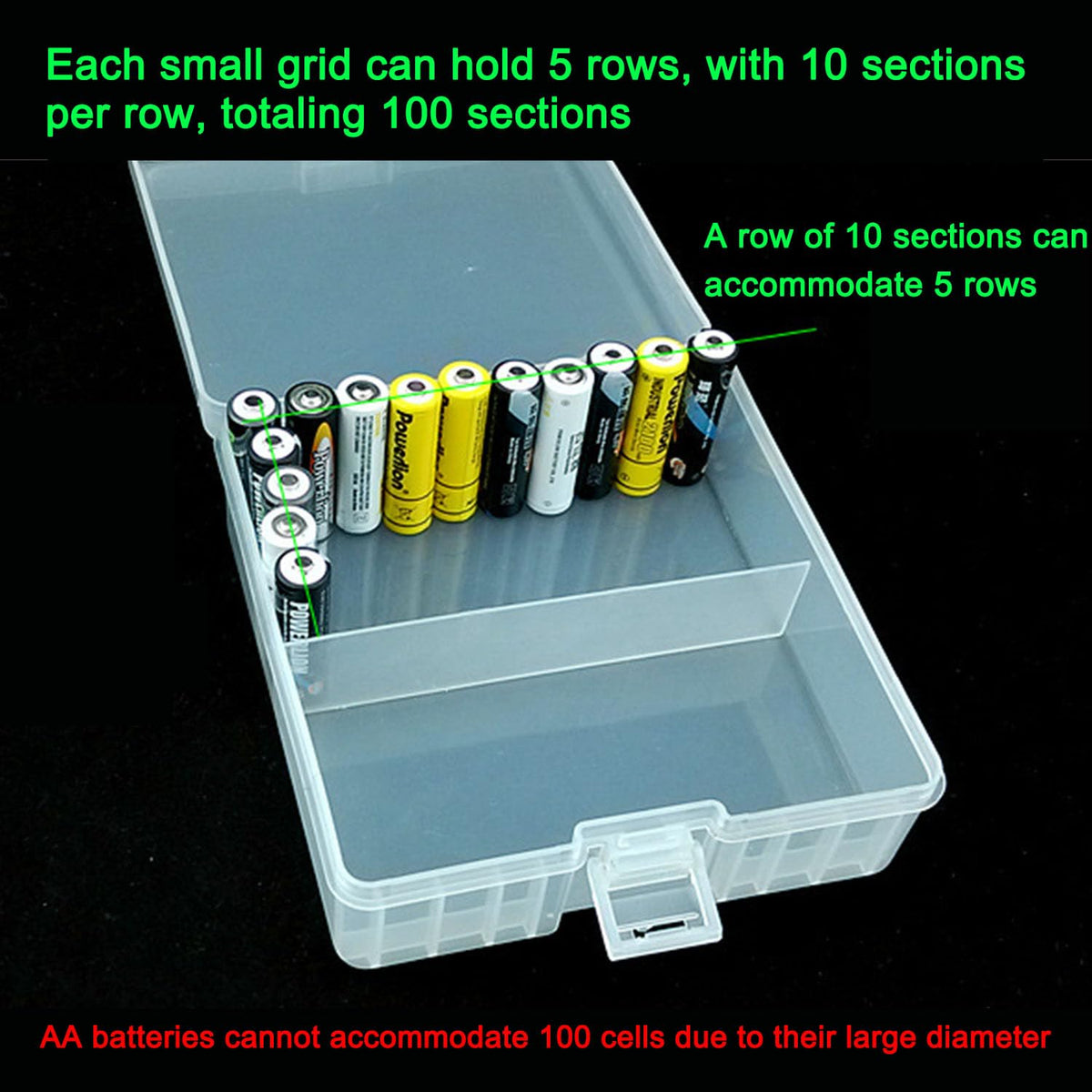100 x AA Battery Storage Case Holder Organizer Box Transparent