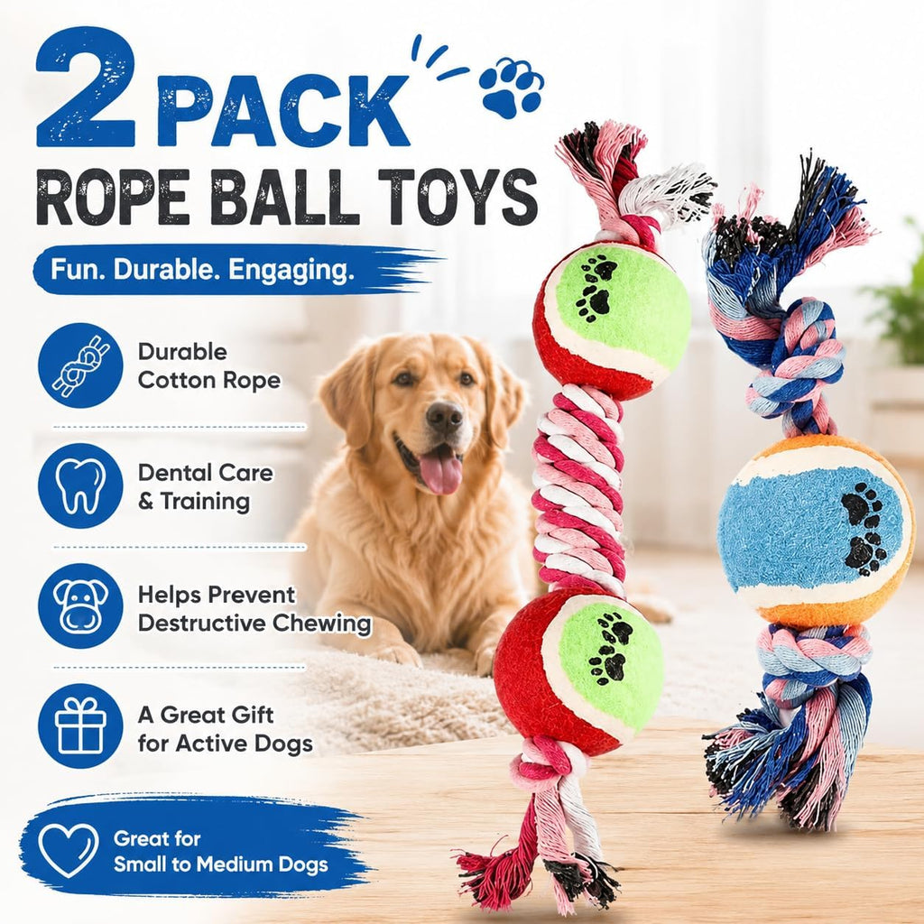 Rope Tennis Ball Toys for Aggressive Chewers, Durable Cotton Rope Tennis Ball Chew Toys for Small, Medium Dogs