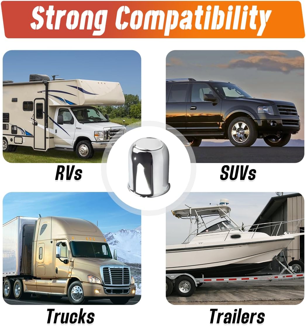 2-Pack Trailer Push Through Center Caps and Trailer Wheel Lug Sets - 3.19in Wheel Center Caps Chrome Wheel Cover