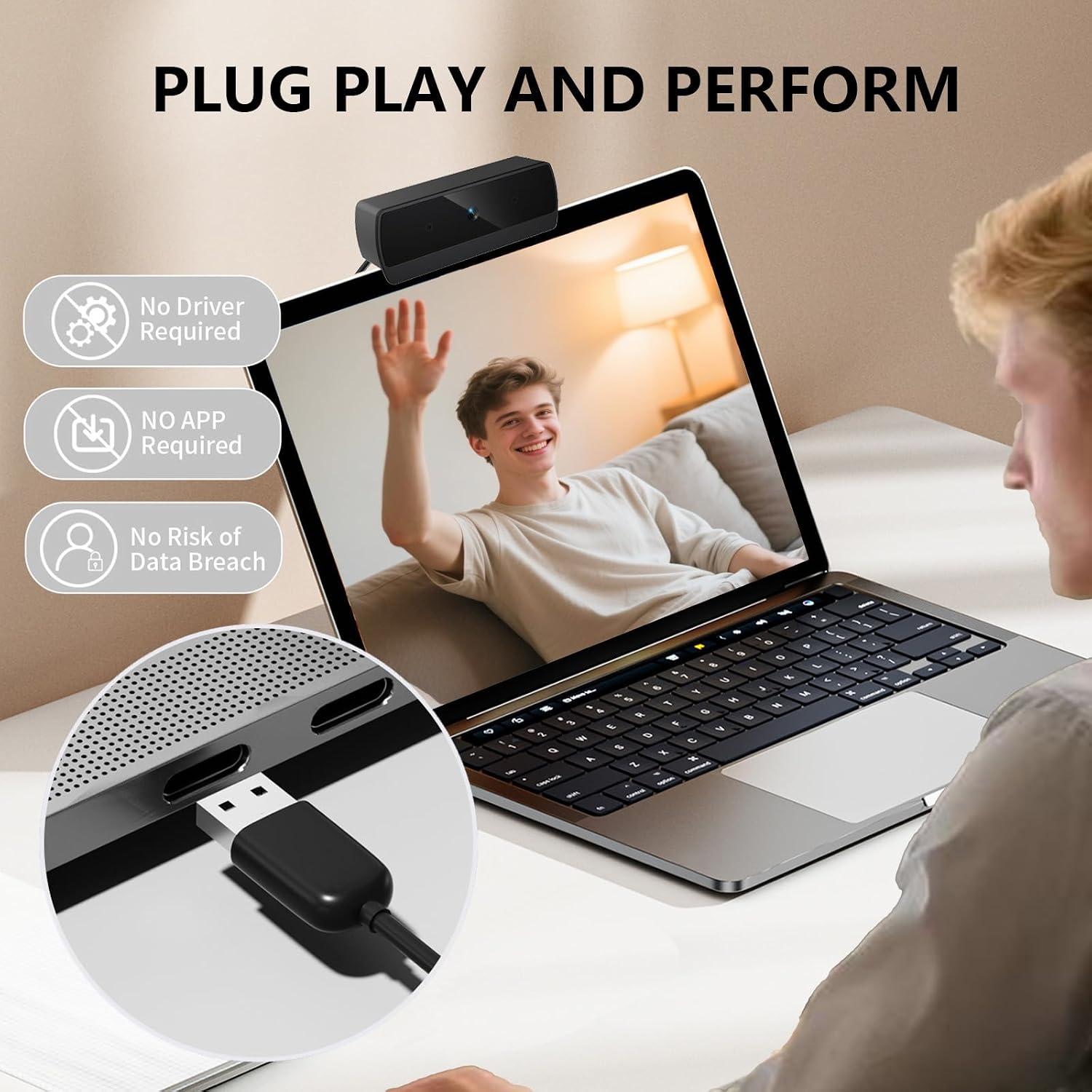 1080P HD Webcam, USB Plug & Play Computer Camera, Auto Low-Light Streaming Camera, Noise-Canceling Microphone Web cam