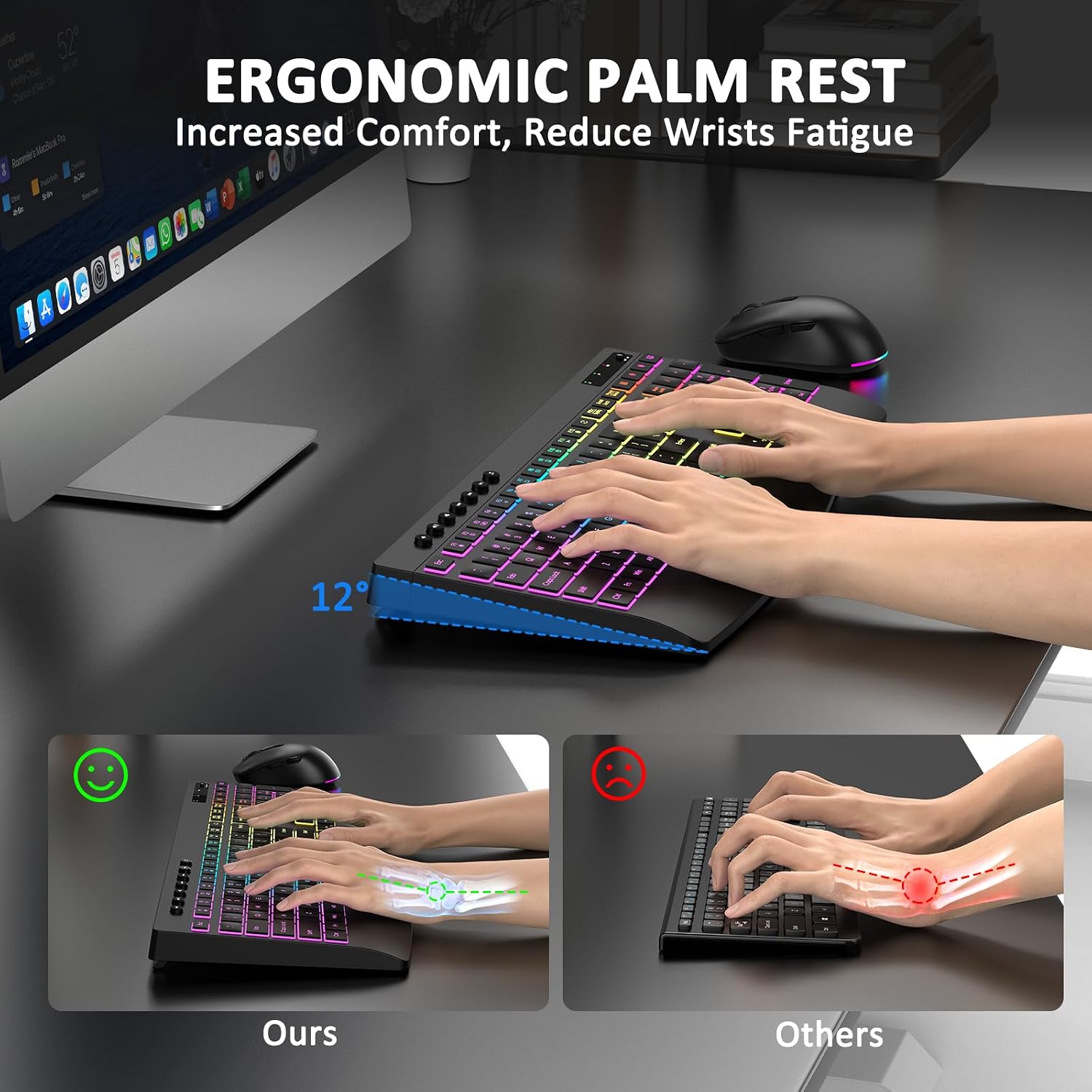 Wireless Keyboard and Mouse Combo, 9 Backlit Effects, 4000mAh Rechargeable Backlit Keyboard with Wrist Rest, 6 Button