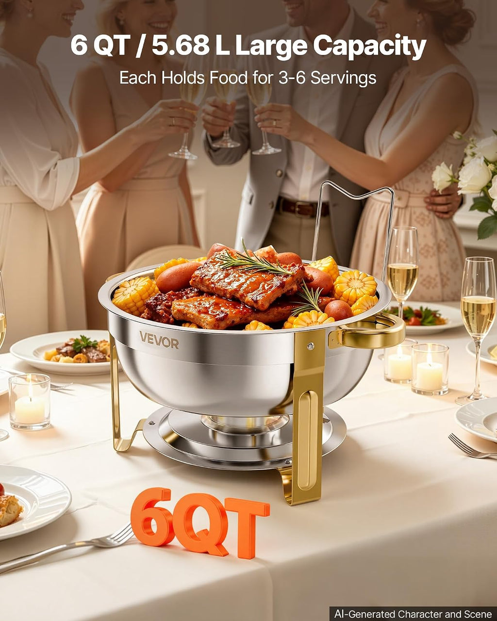 4 Packs Chafing Dishes for Buffet Set, 6QT Stainless Steel Chafer
