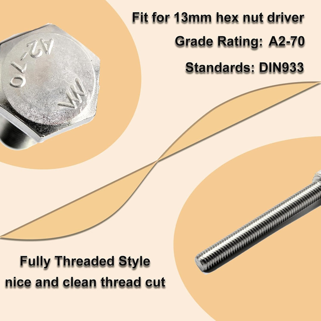 20Pcs M8 Hex Bolts M8x40mm Stainless Steel 304