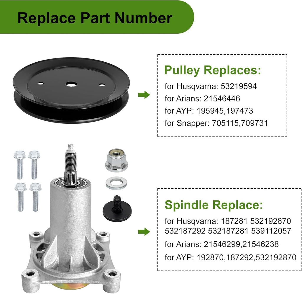 187292 Spindle Assembly with 195945 Pulley, Fit for Hu sqvarna/Craftsman 42" 46" 48" 54" Mower Deck, Mandrel Spindle