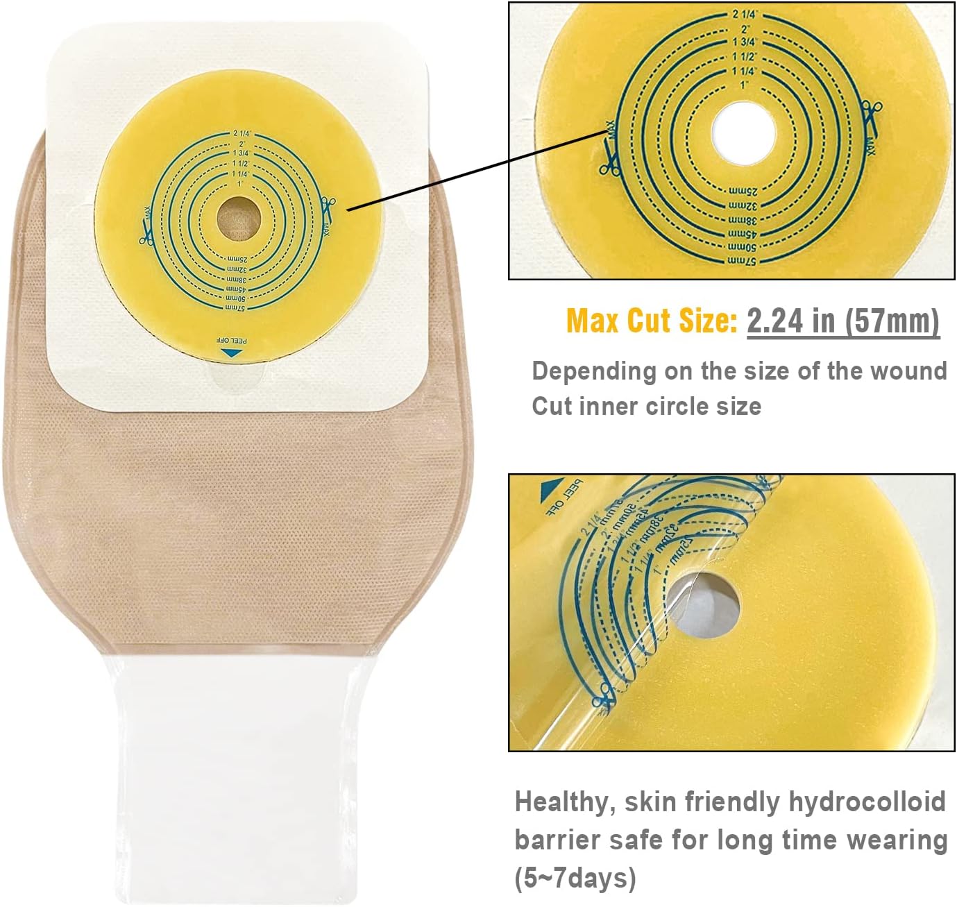 Carbou 21 PCS Colostomy Bags Ostomy Supplies Clamp Drainable Pouches for Colostomy Ileostomy Stoma Care with Measure