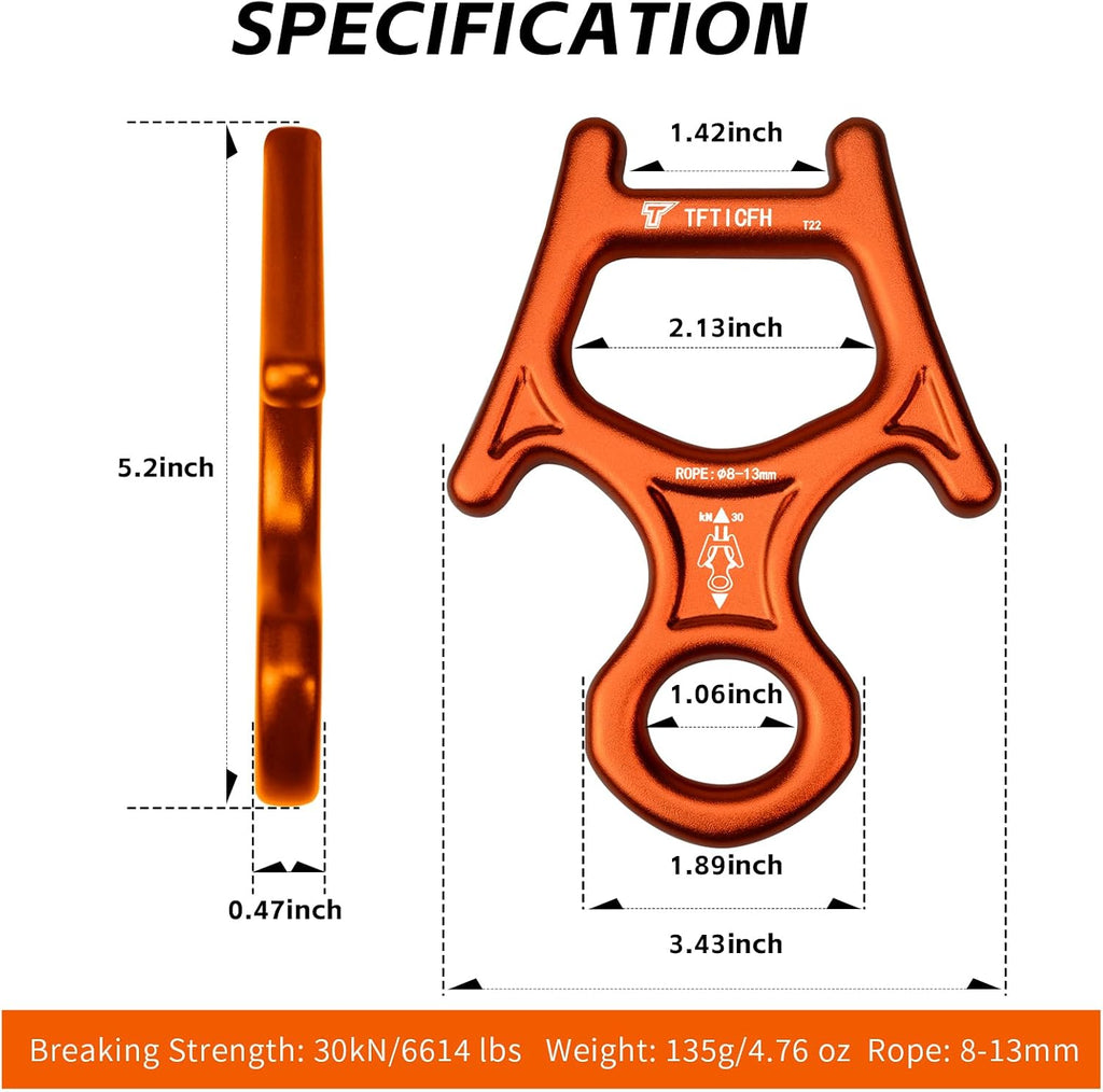 Figure 8 Descender, 30kN Climbing Descender, Heavy Duty 7075 Aluminum Belay & Rappel Equipment for Climbing