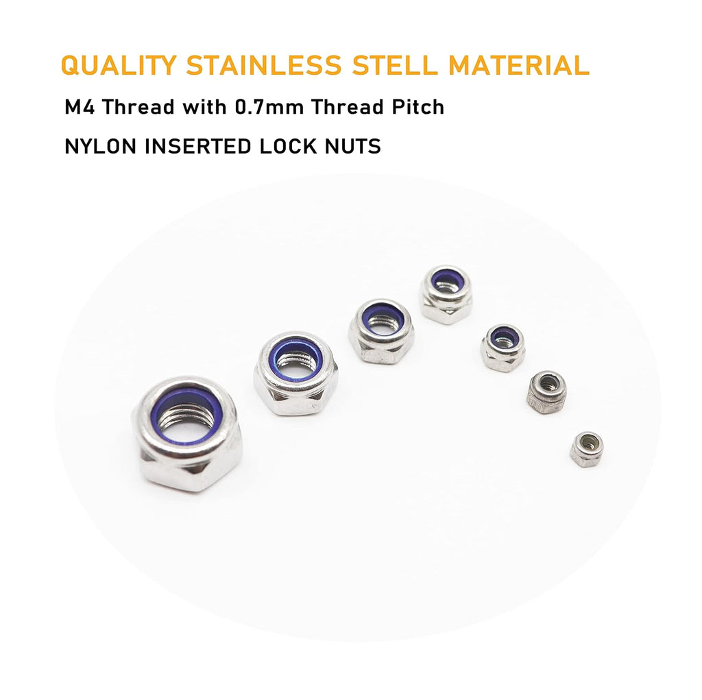 40Pcs M4 x 0.7mm Stainless Steel Self-Lock Nylon Inserted 4mm Locking Nuts for 3D Printer, Furniture