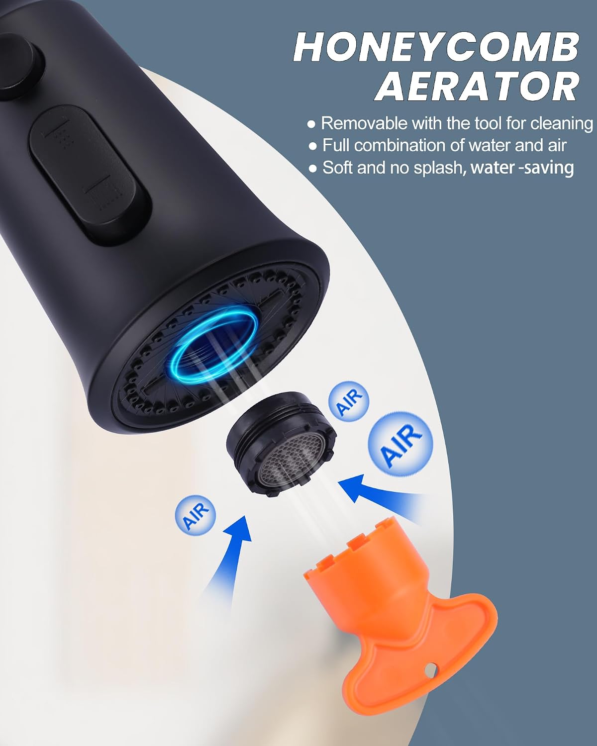 Kitchen Faucet Head Replacement, 3 Function Pull Down Faucet Sprayer Head with 13 Adapters, Matte Black Kitchen