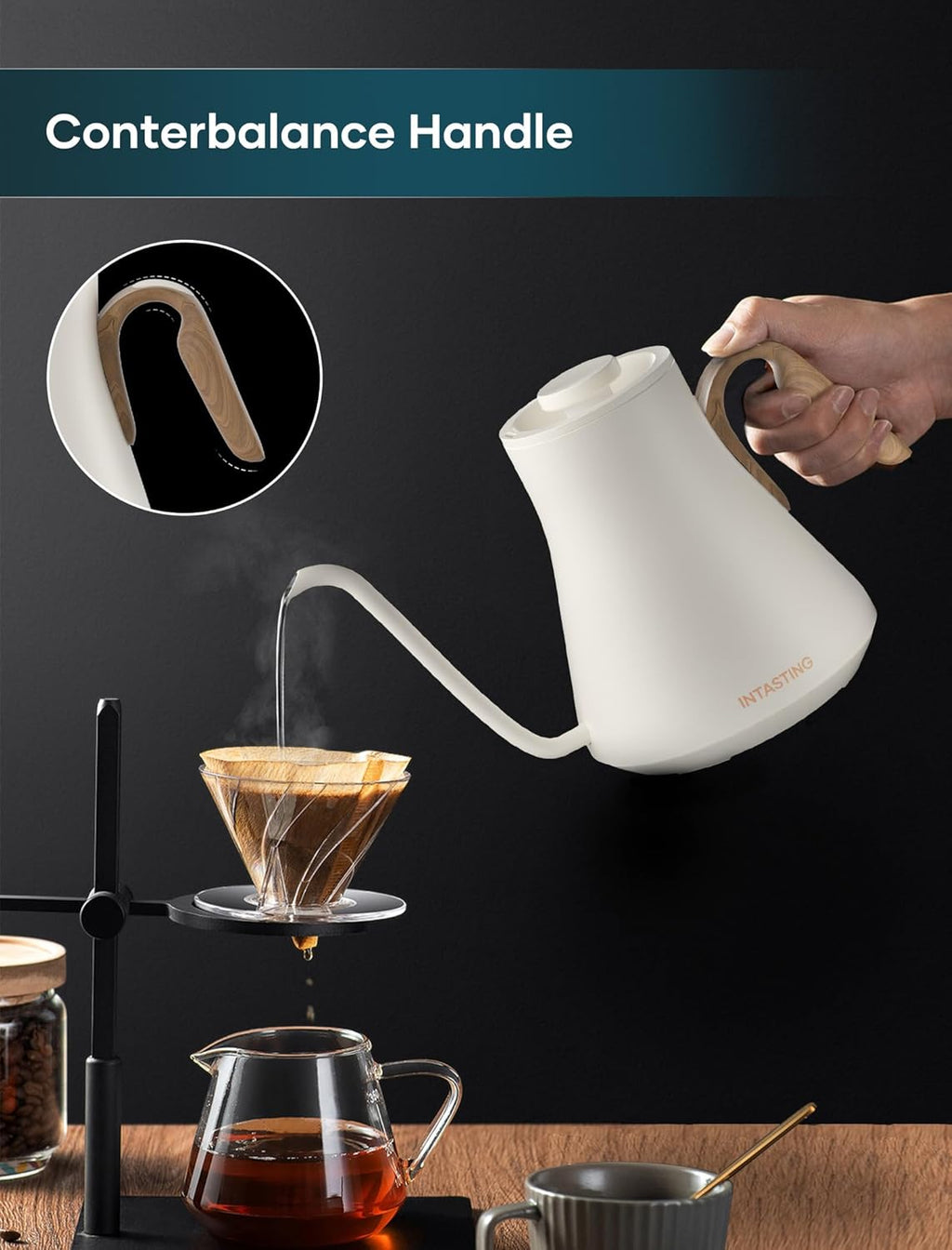 Gooseneck Electric Kettle with 1℉ Temperature Control, 0.9 Liter | Fast Heating, Stainless Steel Interior, for Pour