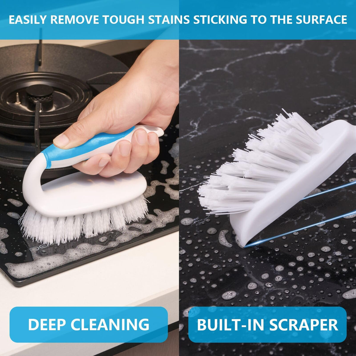 Scrub Brush Set, 4 Pack Deep Cleaning Brush Kit, Blue