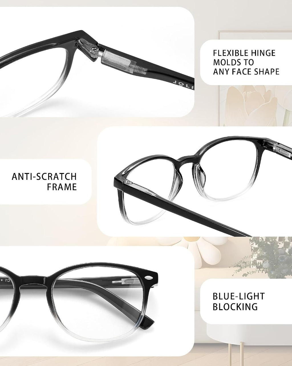 5 Pack Reading Glasses For Women, Blue Light Blocking Computer Reader Spring Hinge Eyeglasses