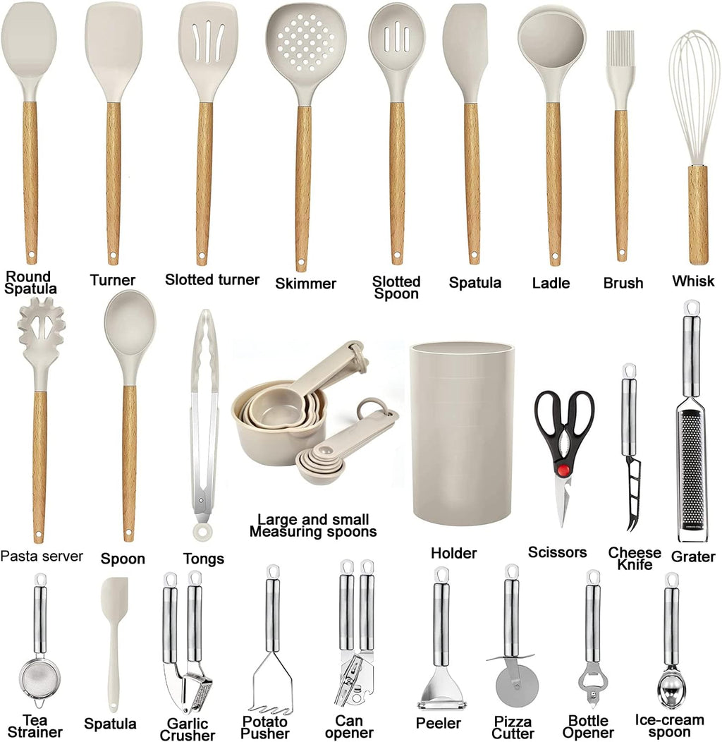 Kitchen Utensils Set- 35 PCs Cooking Utensils with Grater,Tongs, Spoon Spatula &Turner Made of Heat Resistant Food