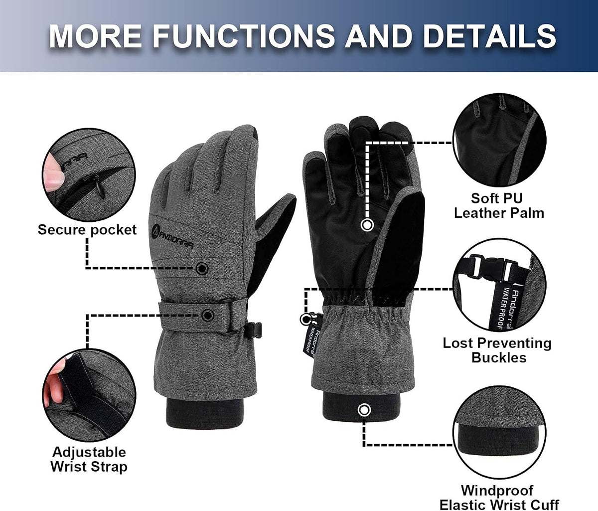 Women's Waterproof Touchscreen Ski Gloves