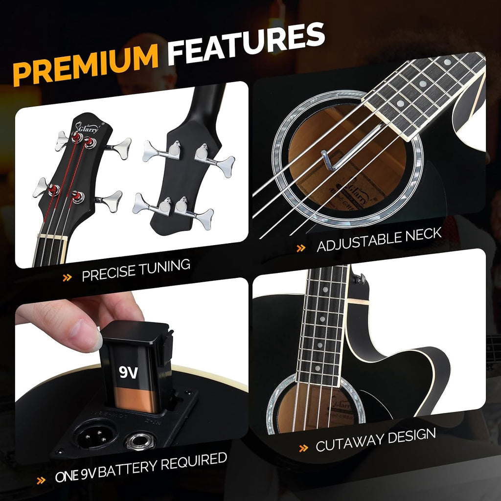 Full Size Acoustic Electric Bass Guitar Beginner Kit, Cutaway 4 Strings Electric Acoustic Bass Guitar w/Inbuilt