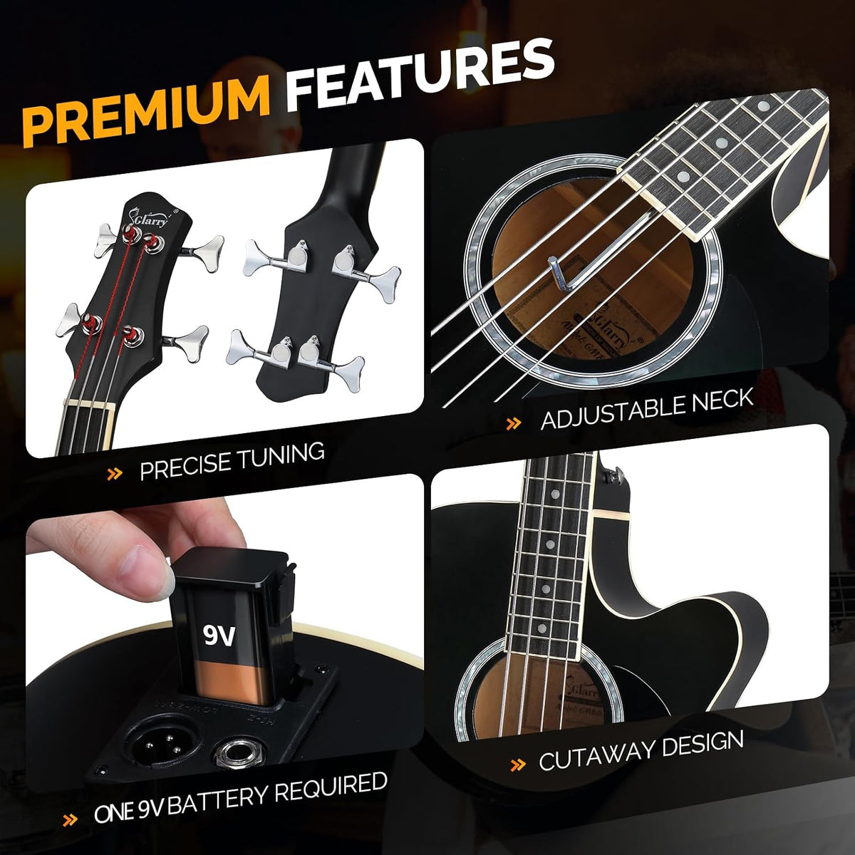 Full Size Acoustic Electric Bass Guitar Beginner Kit, Cutaway 4 Strings Electric Acoustic Bass Guitar w/Inbuilt
