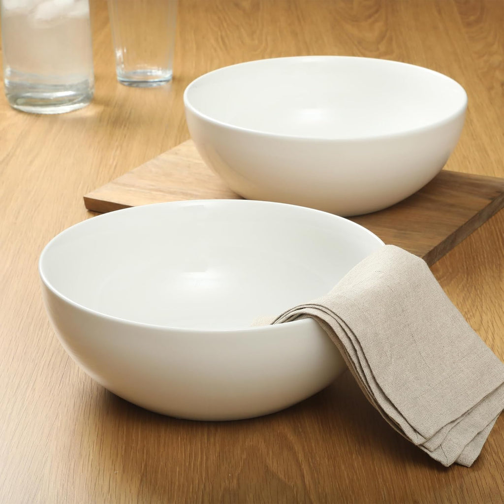 Extra Large Serving Bowls Set of 2-100 oz 10-Inch White Porcelain Salad Bowl Set, Stackable Ceramic Kitchen Bowls