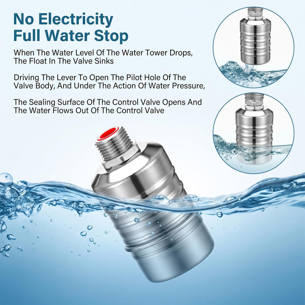 3 Pack Float Valve 1/2" to 3/4'' Auto Shut off Water Level Control Valve