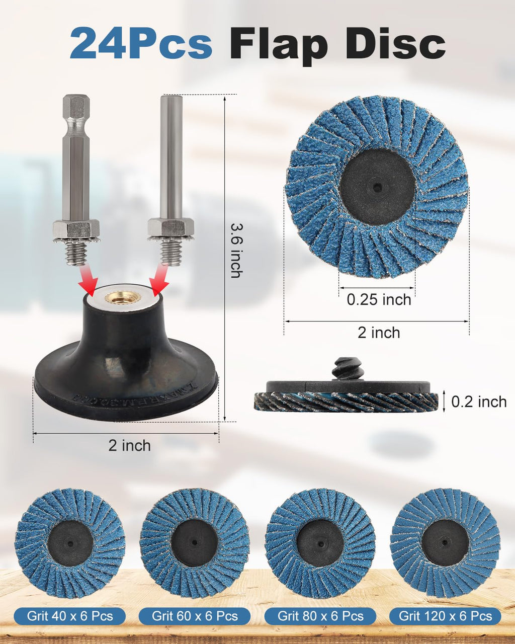 24 Pcs Sanding Disc, 2 Inch Flap Disc 40 60 80 120Grit