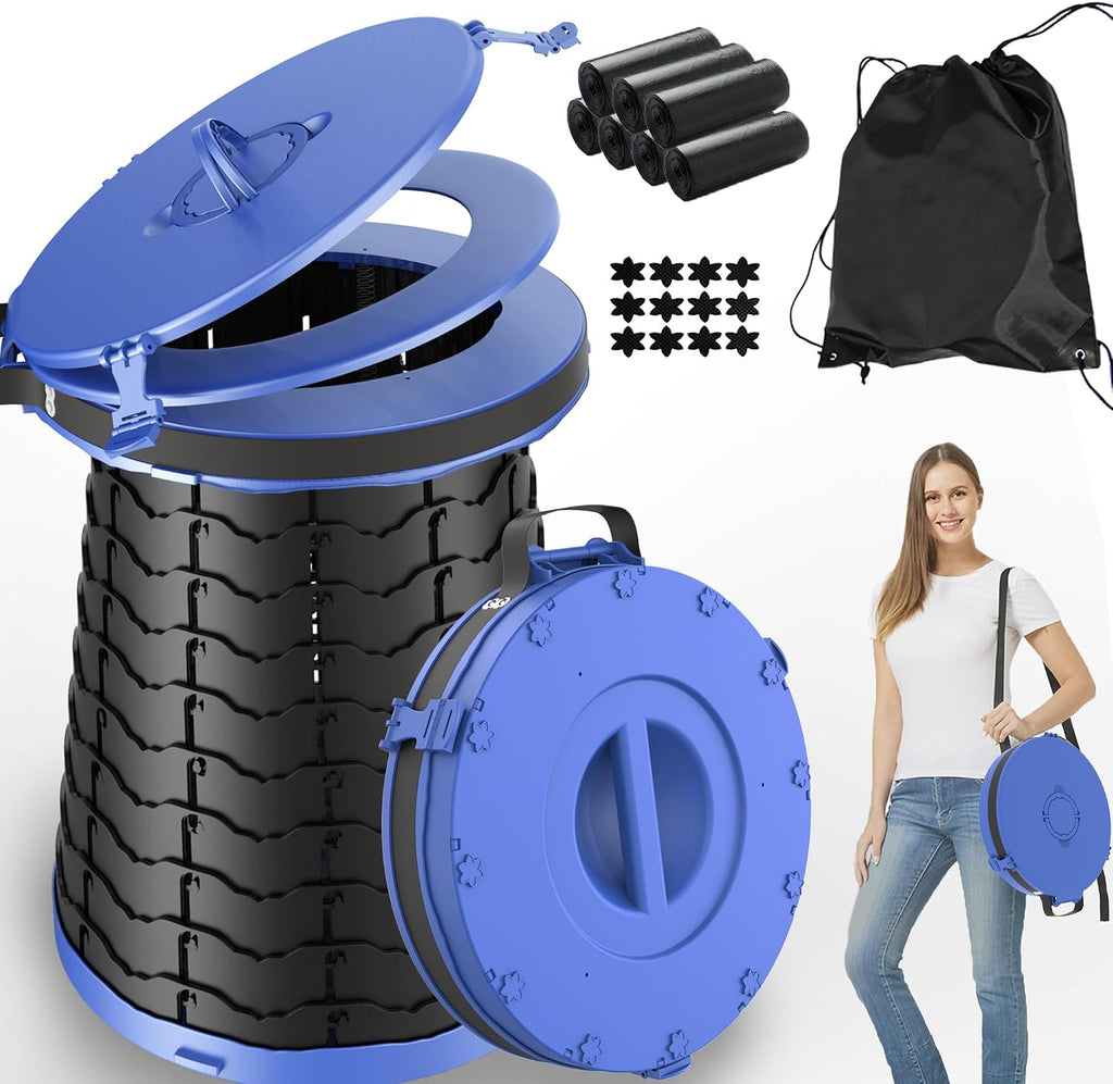 XXL Portable Toilet for Camping,880lbs Capacity,19.7" H Adjustable Outdoor Toilet with 7 Garbage Bags,Porta Potty for