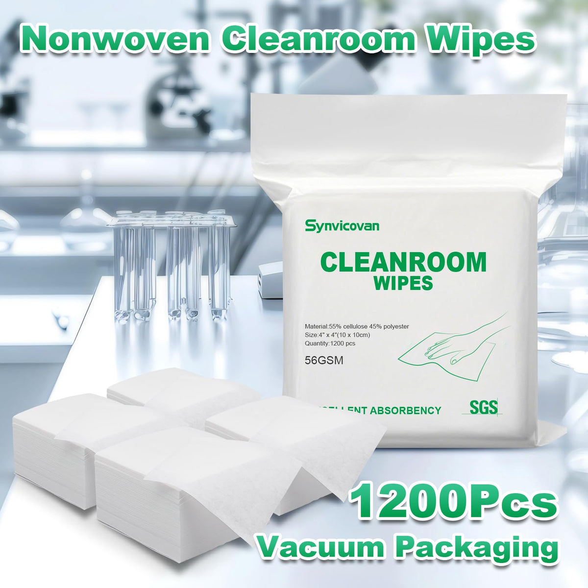 Cleanroom Wipes 4"x4" (1200 Pcs,Grade B, 56GSM)