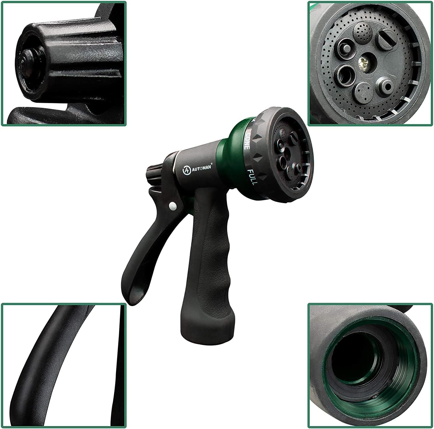 Garden Hose Nozzle 2PK, ABS Water Spray Nozzle with 7 Adjustable Patterns, Slip Resistant for Watering Plants, Lawn