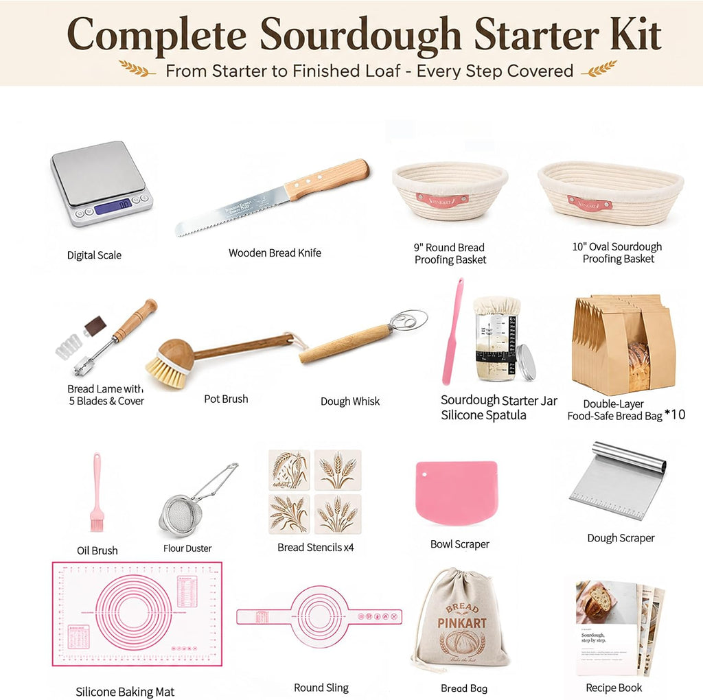 Sourdough Starter Kit with Scale, Cotton Rope Banneton Proofing Baskets | Complete Sourdough Bread Baking Supplies